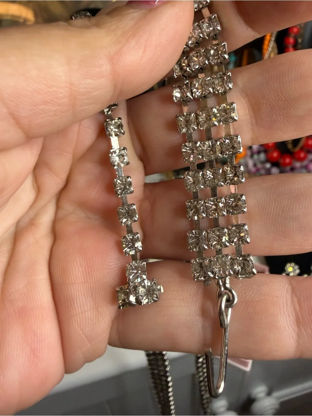 Vintage Art Deco Rhinestone Flapper Belt 37” Silver Tone Crystal Sash Gatsby